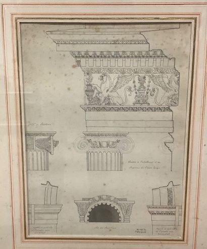 3 framed lithographs, 2 architectural renderings...