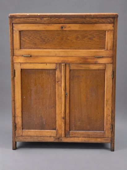 Wooden cabinet converted into a display case,...