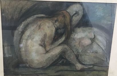 Léda et le cygne, pastels et fusain. Signature...