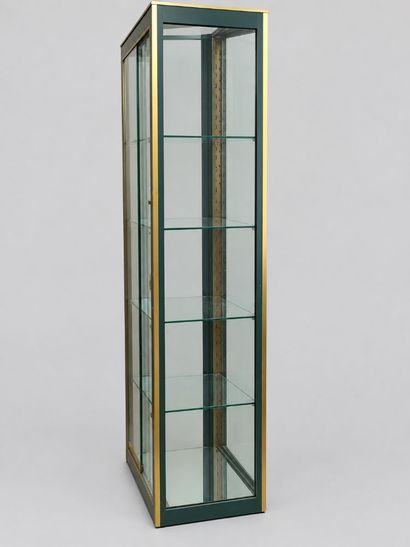 Tall, narrow rectangular display case consisting...