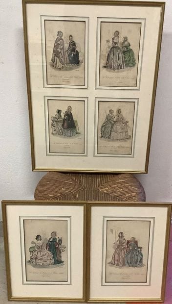 6 color fashion engravings from *Le Journal...