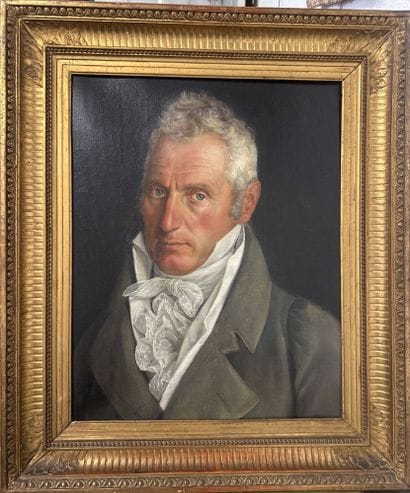 Huile sur toile, portrait d’un homme en buste,...