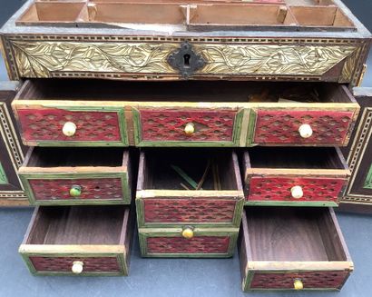 Antique tabletop cabinet made of bone and...