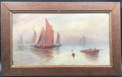 Huile sur carton «retour de pêche» début...