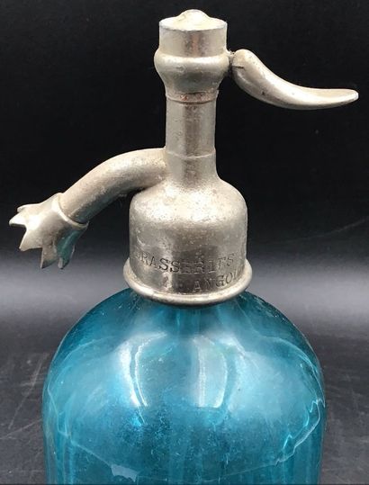 Siphon à eau de Seltz en ouraline bleue turquoise.
«Desgrandes...