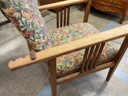 Fauteuil inclinable bois et tissu, en état...