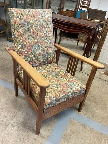 Fauteuil inclinable bois et tissu, en état...
