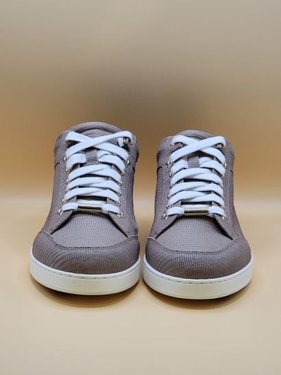 JIMMY CHOO 
Pair of reptile-style taupe leather...