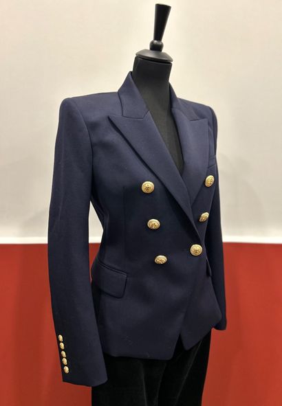 BALMAIN 
Navy-blue 100% virgin wool blazer...