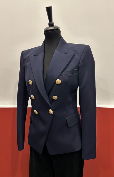 BALMAIN 
Navy-blue 100% virgin wool blazer...