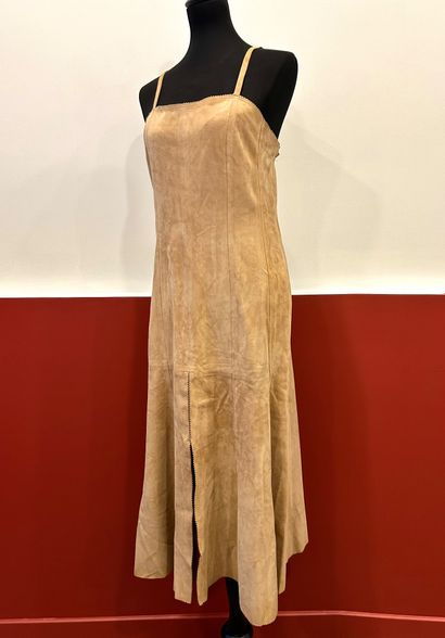 CHANEL 
Beige suede dress with 100% beige...