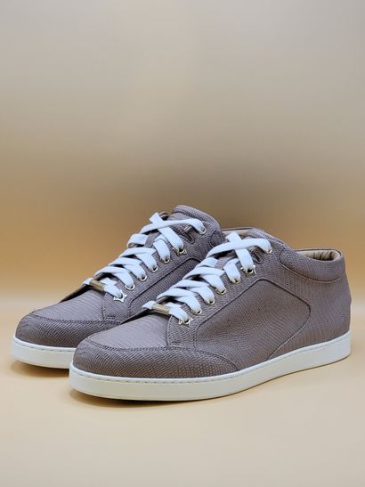 JIMMY CHOO 
Pair of reptile-style taupe leather...