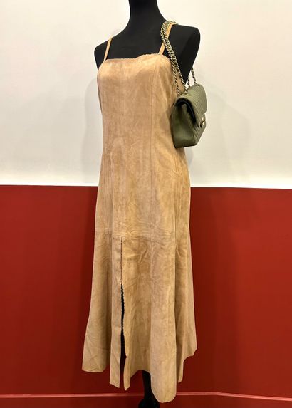 CHANEL 
Beige suede dress with 100% beige...