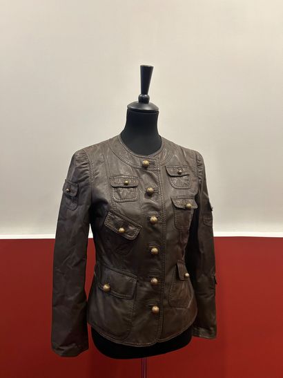 MOSCHINO 
Veste en cuir marron à boutons...
