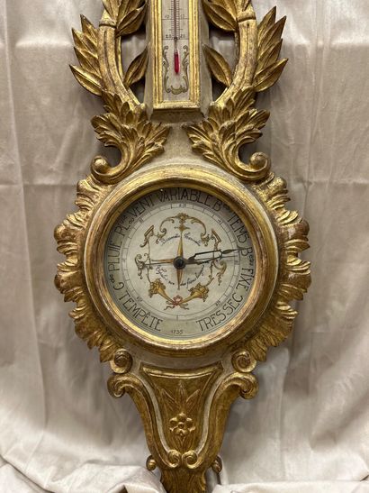 Carved, chased and gilded wood barometer...