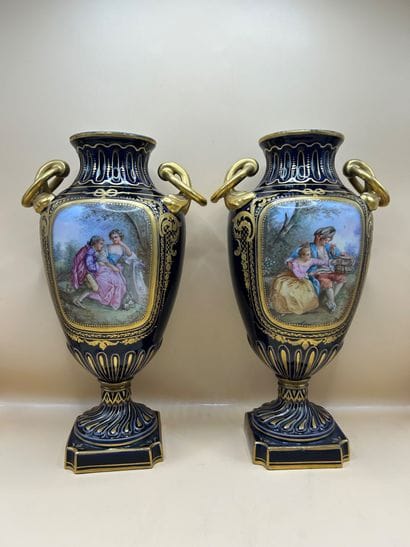 SEVRES 
Pair of porcelain baluster vases...