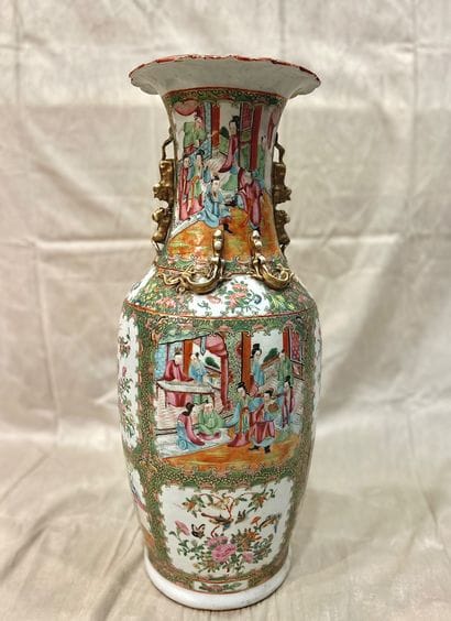 CANTON 
Large porcelain baluster vase with...