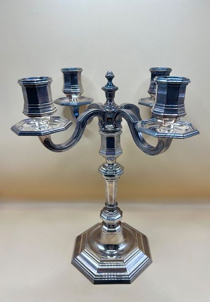 CHRISTOFLE 
Four-light candelabra in silver-plated...