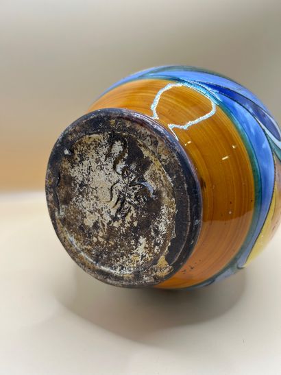 Glazed ceramic baluster vase, with multicolored...