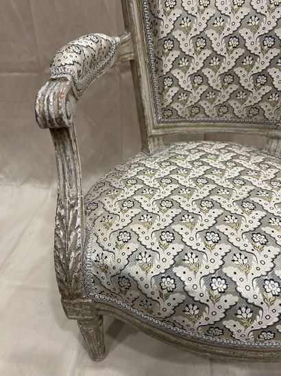 Child's armchair in molded, carved and cream...