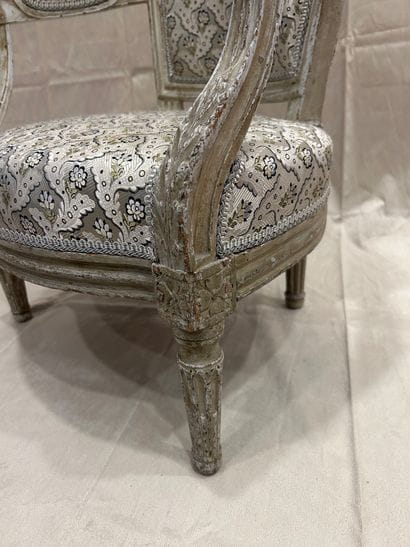 Child's armchair in molded, carved and cream...