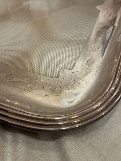 Large Ruolz silver-plated tray with two leafy...