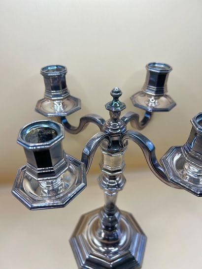 CHRISTOFLE 
Four-light candelabra in silver-plated...