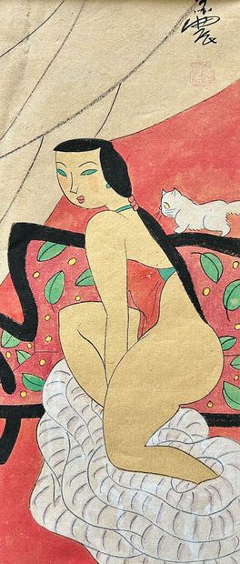HU Yongkai (b. 1945) 
Female nude 
Felt pen...