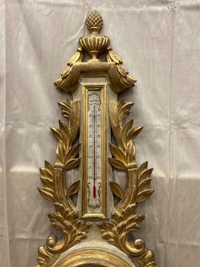 Carved, chased and gilded wood barometer...