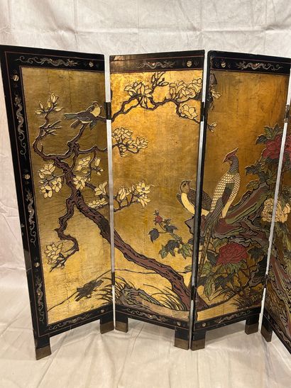 CHINA
Four-leaf folding screen in blackened...