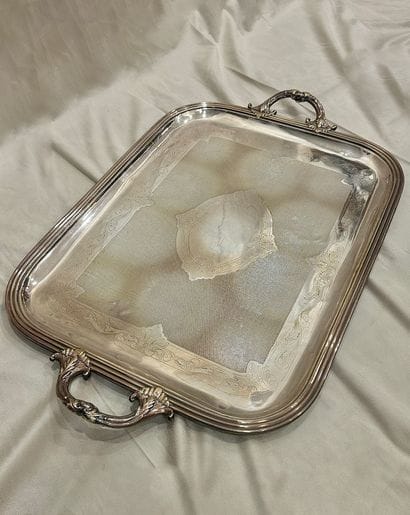 Large Ruolz silver-plated tray with two leafy...