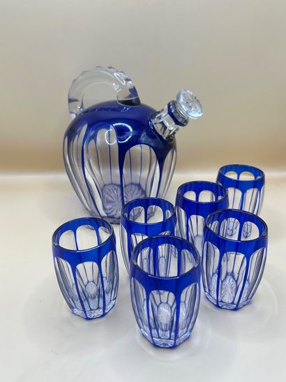 SAINT LOUIS 
1930s blue overlay crystal liqueur...