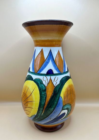 Glazed ceramic baluster vase, with multicolored...
