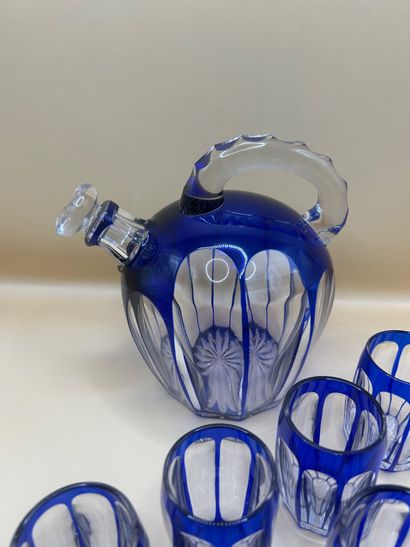SAINT LOUIS 
1930s blue overlay crystal liqueur...
