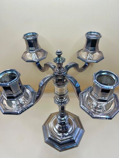 CHRISTOFLE 
Four-light candelabra in silver-plated...