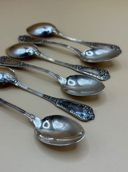 Suite of six silver spoons (950/1000) with...