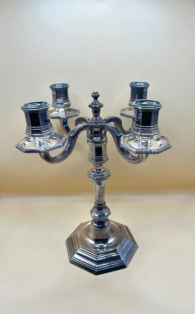 CHRISTOFLE 
Four-light candelabra in silver-plated...