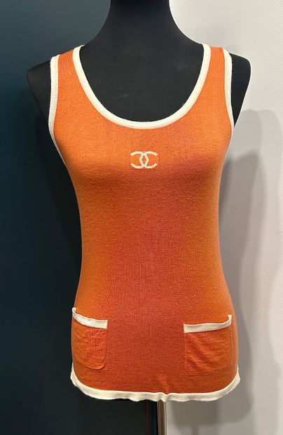 CHANEL 
100% orange cashmere tank top with...