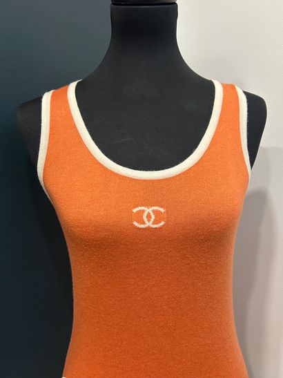 CHANEL 
100% orange cashmere tank top with...