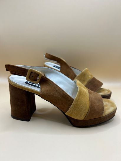 CAREL 
Pair of brown and beige suede sandals....