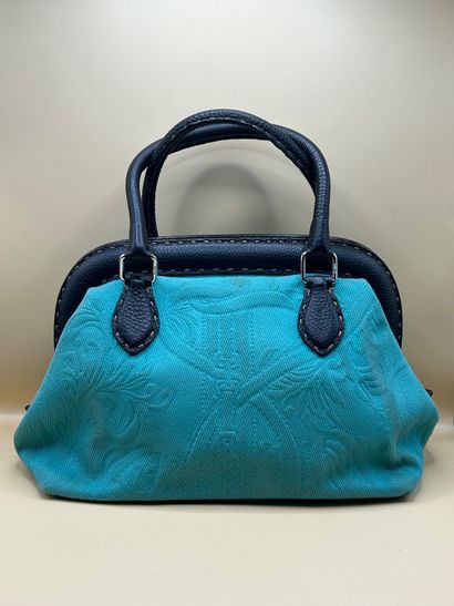 FENDI
Handbag in turquoise canvas and brown...