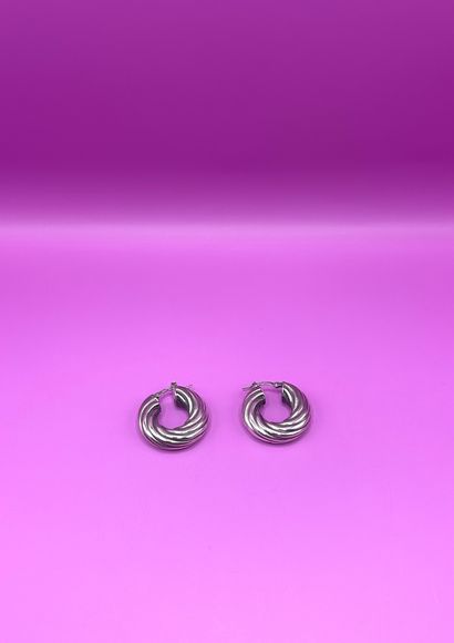 Pair of silver creoles (920/1000) with twisted...