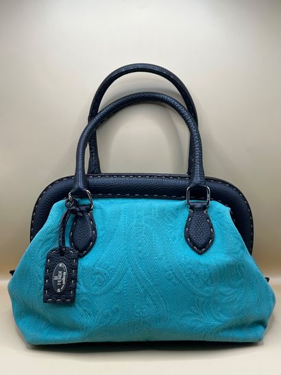 FENDI
Handbag in turquoise canvas and brown...