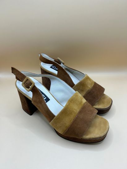 CAREL 
Pair of brown and beige suede sandals....