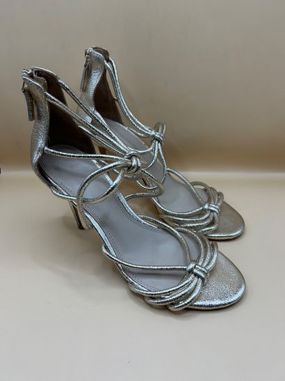 SANDRO 
Heeled sandals in gold-tone leather,...