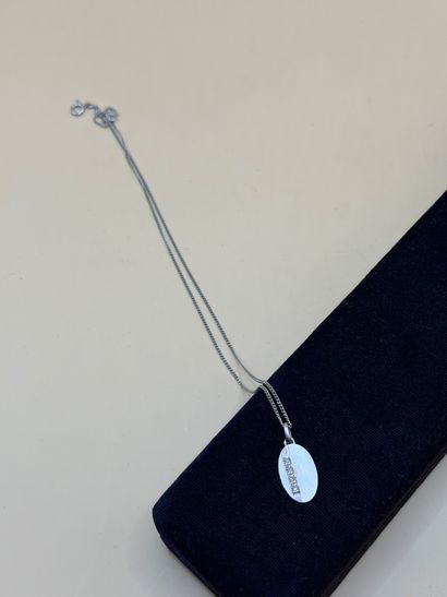 Pendentif ovale et sa chaîne en or gris 18...