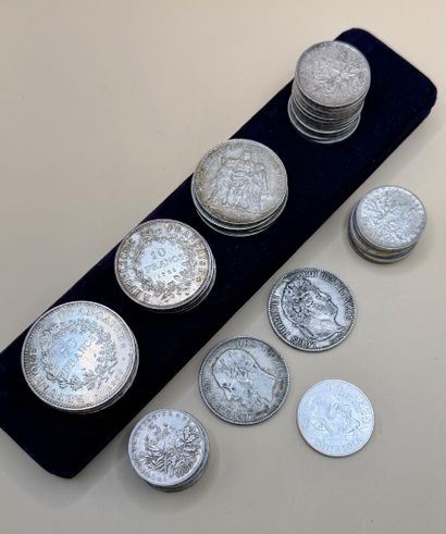 Lot de pièces en argent dont 50 francs, 5...