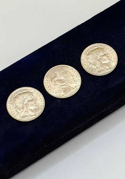 Suite de 3 pièces de 20 francs or Marianne...