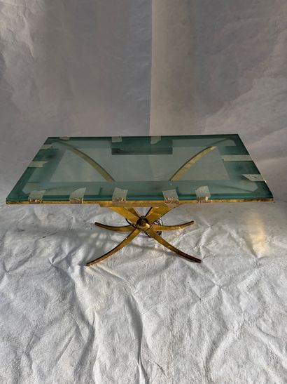 Table basse rectangulaire en laiton doré,...