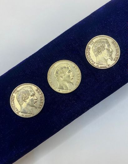 Suite of three 20 franc gold Napoleon III...
